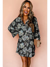 Black Floral Print Lapel Collar Loose Shirt Mini Dress