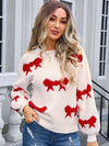 Angel Wings Bow Round Neck Dropped Shoulder Sweater - Cocoa Yacht Club