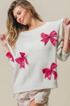 BiBi Sequin Bow Puff Sleeve Sweater - Cocoa Yacht Club