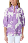 Purple Floral V-Neck Bubble Sleeve Blouse