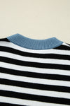 Black Striped Colorblock Patchwork Long Sleeve Sweater