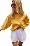 Citrus Balloon Sleeve Pullover Solid Color Sweatshirt