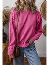  Eyelet Round Neck Long Sleeve Sweatshirt.