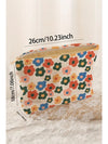 Red Colorful Flower Printed Rib Textured Cosmetic Bag