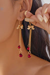 Fiery Red Bow Christmas Jingle Bell Dangle Earring