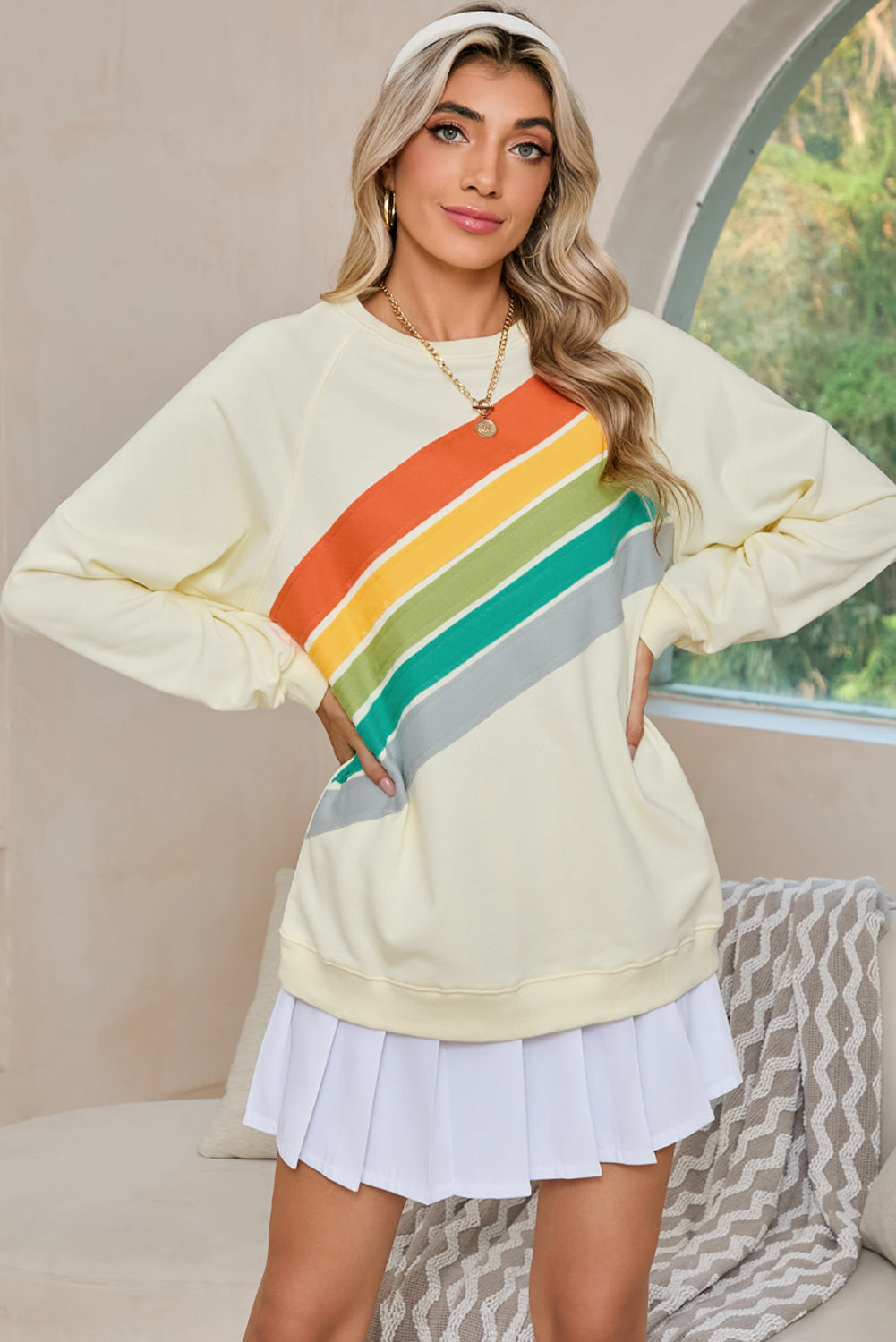 Black Rainbow Colorblock Pullover Sweatshirt