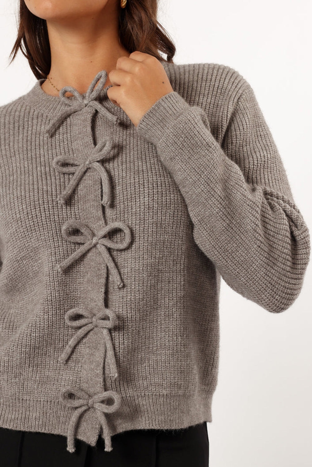 Philippine Gray Sweet Bow Front Cropped Knit Cardigan