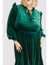 Blackish Green Frill Neck Velvet High Waist Plus Size Dress