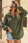 Green Waffle Knit Pocket Button Front Shacket