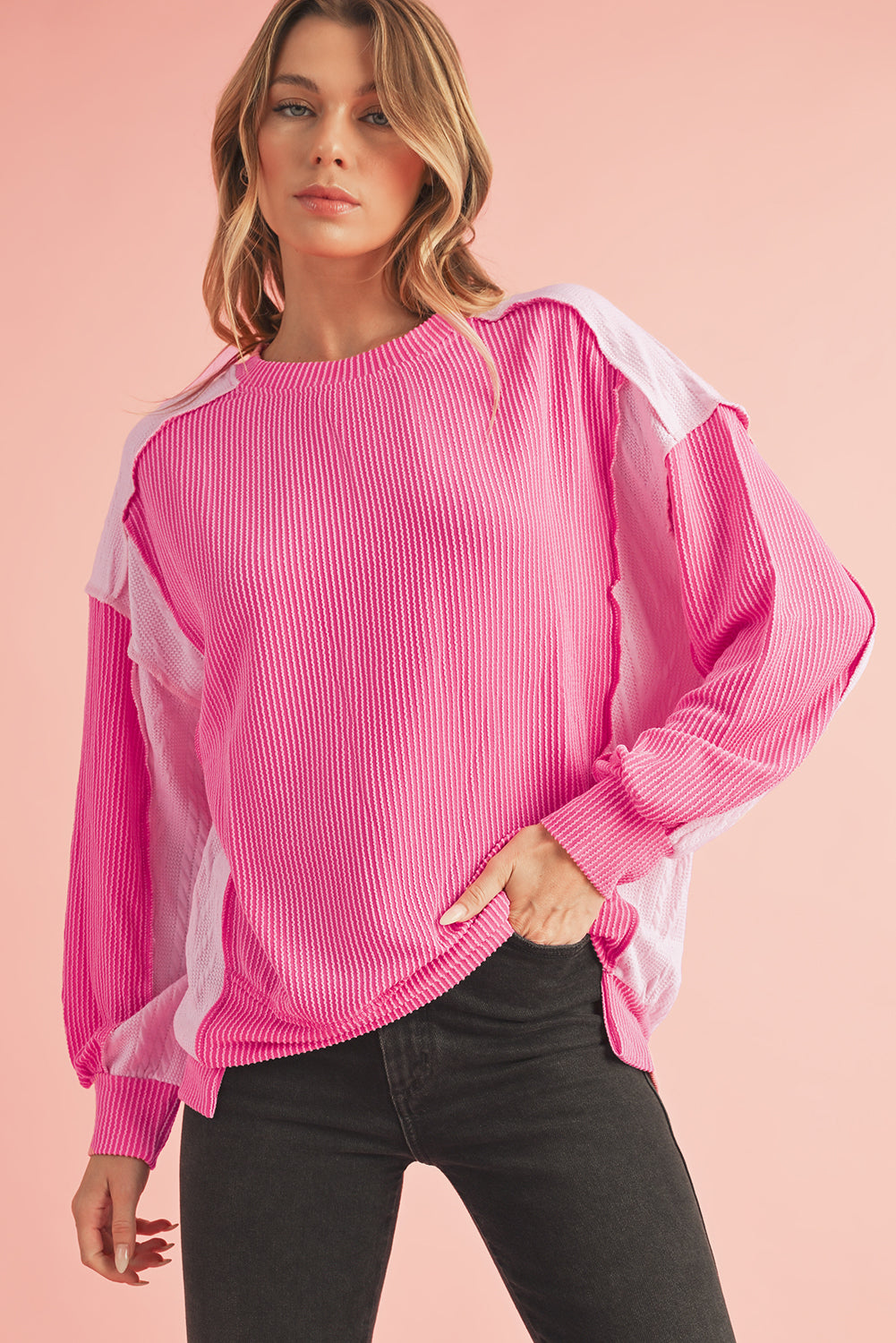 Bonbon Rib Colorblock Patchwork Sweatshirt