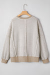 Brown Stripe Chenille Bow Patched Drop Shoulder Long Sleeve Top