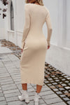 Devine Drawstring Round Neck Long Sleeve Midi Dress - Cocoa Yacht Club