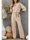 Apricot Boat Neck Knot Wide Leg Jumpsuit