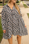 Apricot Abstract Print Collared V Neck Plus Size Mini Dress