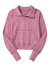 Parchment Quarter Zip Stand Neck Kangaroo Pocket Sweatshirt