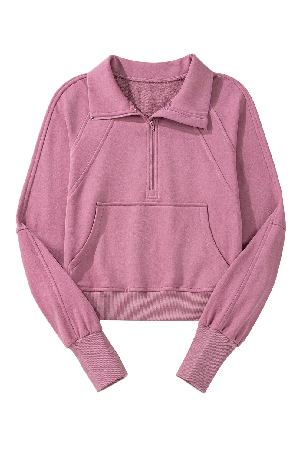 Parchment Quarter Zip Stand Neck Kangaroo Pocket Sweatshirt