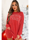 Racing Red Corded MERRY Long Sleeve Top and Shorts Pajama Set