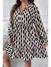 Apricot Abstract Print Collared V Neck Plus Size Mini Dress