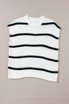 White Striped Center Seamed Short Sleeve Sweater