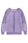 Orchid Petal Waffle Patchwork Raglan Sleeve Exposed Seam Sweatshirt