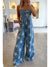 White Star Print Button Strap Pleated Wide Leg Denim Overall