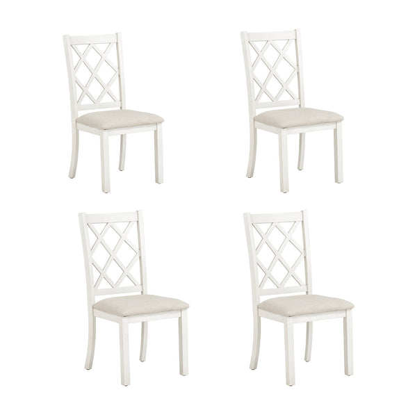 TOPMAX Mid-Century Solid Wood 5-Piece Round Dining Table Set, Kitchen Table Set with Upholstered Chairs for Small Places, Walnut Table+Beige Chair (old sku:SH000226AAD)
