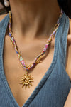 Gold Sun Pendant Chain Scarf Necklace