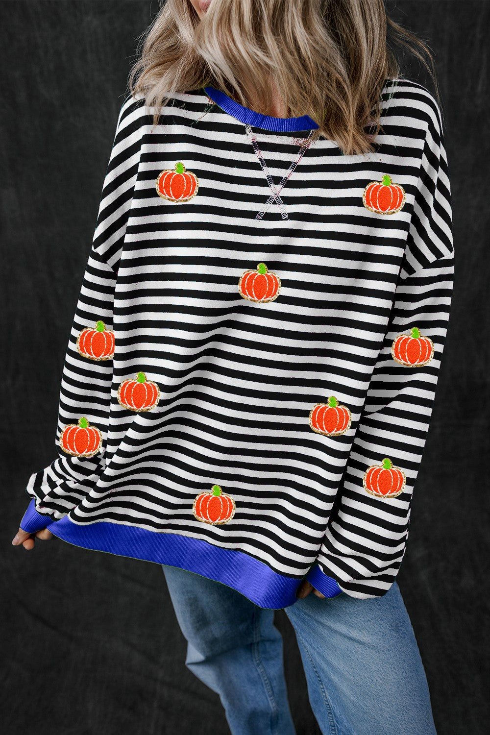 Pumpkin Striped Long Sleeve Sweatshirt