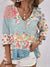 Full Size Printed V-Neck Blouse - Cocoa Yacht Club