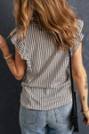Pink Grey Casual Striped Print Ruffle Summer Top