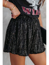 Black Sequin Straight Leg High Waist Casual Shorts