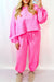 Bright Pink Plus Size Henley Pullover and Jogger Pants Two Piece Set