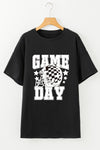 Black GAME DAY Checkerboard Rugby Helmet Printed Tunic T Shirt - Cocoa Yacht Club