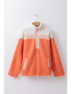 Orange Colorblock Zipper Stand Neck Sherpa Sweatshirt