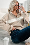 Parchment Fleece Colorblock Patchwork Zipped Collar Pullover Sweatshirt