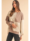 Parchment Colorblock Henley High Low Loose Sweatshirt