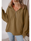 Smoke Green Half Zipper Kangaroo Pockets Drop Shoulder Hoodie