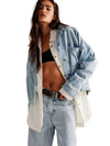 Blue Stripe Washed Oversized Pocketed Denim Jacket