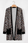 Black Leopard Patched Pocket Open Front Cardigan