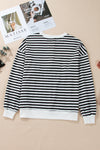 White Stripe Buttoned Crew Neck Oversized Sweatshirt