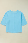 Aruba Blue Plain Crinkled Bracelet Sleeve Flowy Top