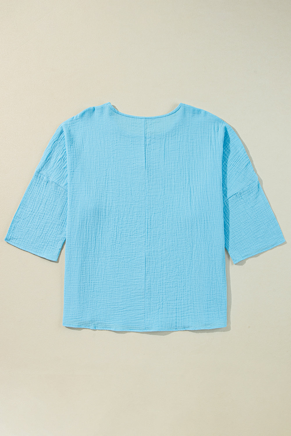 Aruba Blue Plain Crinkled Bracelet Sleeve Flowy Top