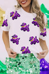 White Sequin Balloon Puppy Graphic Mardi Gras Tee