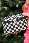 Black Checkered Zipper Large Cosmetic Bag with Handle