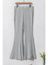 Gray Solid Color High Waist Ribbed Flare Pants