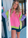 Pink Colorblock Patchwork Oversized Sweatshirt