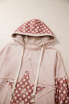 Apricot Floral Patchwork Star Pattern Drawstring Hoodie