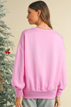 Pink Sequins Candy Cane Round Neck Sweatshirt