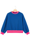 Blue Contrast Trim Bubble Sleeve Sweatshirt