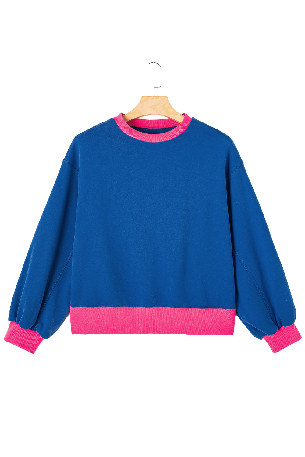 Blue Contrast Trim Bubble Sleeve Sweatshirt